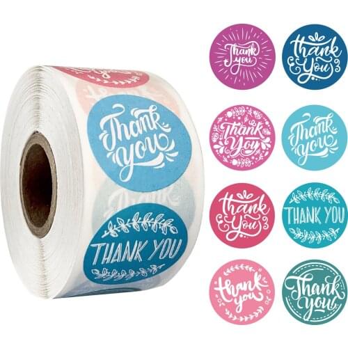 8 Pattern 500Pcs/roll Kawaii Cute Thank You Stickers Aesthetic use for Handmade Packaging Restaurant Wedding Stationery Sticker