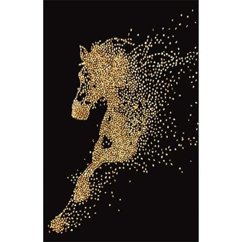 Diamond Painting Full Circle Diamond Kit Rhinestone Picture Art Craft Home Door Decoration (Golden Horse)