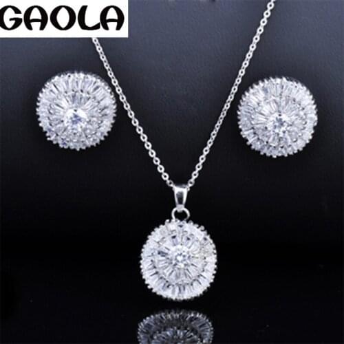 Free Shipping 2014 New Arrive Trendy Cubic Zircon Necklace/Earrings Jewelry Sets GLDT0629