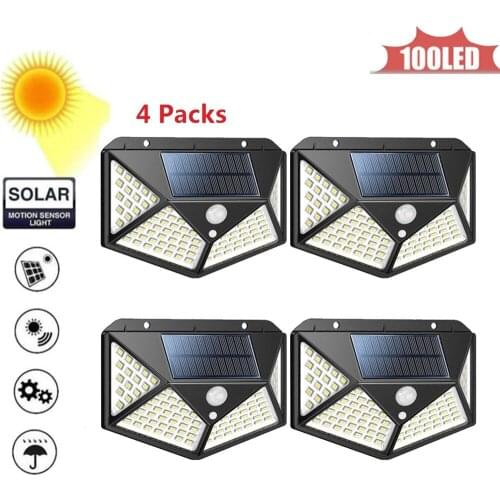 100LED Chip Solar Light PIR Motion Sensor Wireless Solar Lamp Outdoor Waterproof Garden Wall Yard Deck Security LED Light 4 side