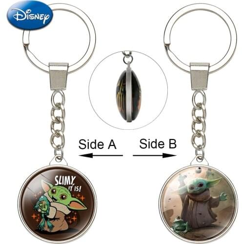 Baby Yoda Keychains Star Wars Mandalorian Double Side Glass Yoda Keyring Accessories KeyChain Trinket Adult Kids Gifts Keychains