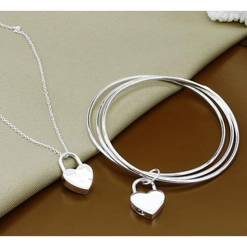925 Sterling Silver Heart-Shaped Chain Pendant Necklace Bracelet Set For Female Engagement Party Wedding Fashion Charm Jewelry