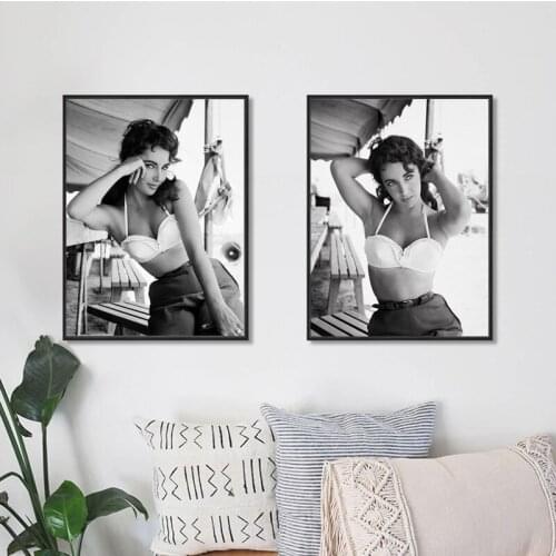 Elizabethes Taylors Black White Movie Wallpaper Art Canvas Poster Painting Wall Picture Print Home Bedroom Decoration Framework