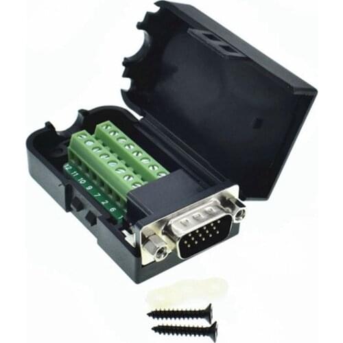 D-SUB DB15 VGA Male Nut 3Row 3+9 15Pin Plug to Terminal PCB Board Connectors With Cover