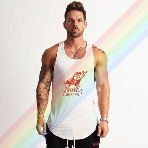 DSQ2 Red Flywheel Shoes Logo Brand Gym Clothing Bodybuilding Cotton Tank Tops For Men Summer Singlet Sleeveless Plus Size