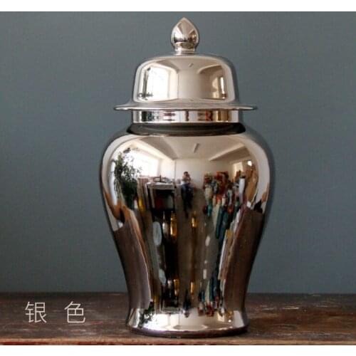Jingdezhen porcelain ceramic temple jar High temperature storage jar silver color home decoration ginger jar