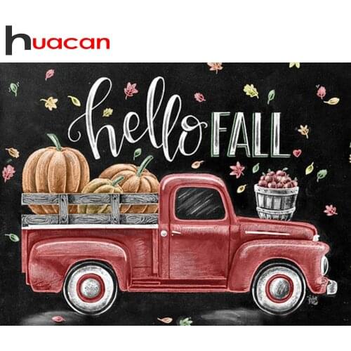 Huacan Diamond Painting 5d DIY Blackboard Drawing Text Diamond Embroidery Mosaic Pumpkin Truck Fall Landscape Home Decor