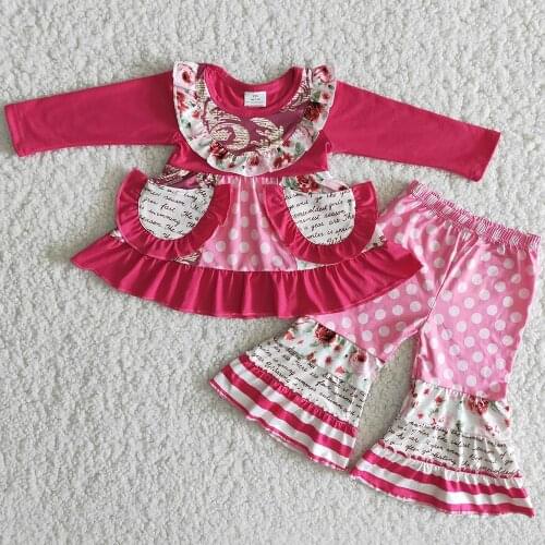 Hot Sale Toddler Girl Clothes Wholesale Flower Top With Pocket Cute Girls Boutique Outfit Fashion Baby Girls Designer Clothes