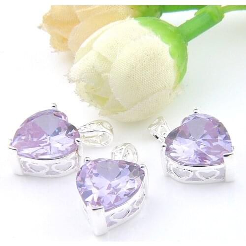 MIX 3 PCS Holiday Gifts Big Offer Heart Purple Amethyst Gemstone Necklaces Pendants
