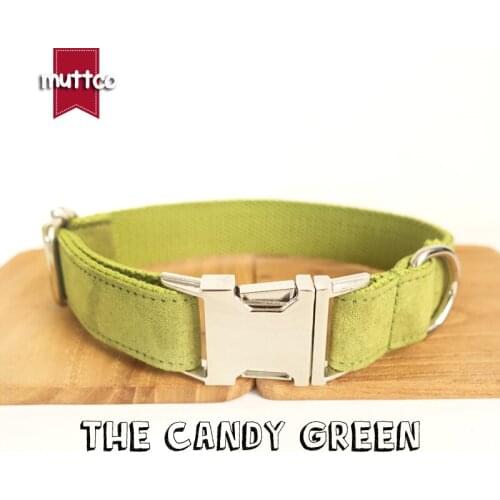 MUTTCO retailing self-design dog collar THE CANDY GREEN yellowish green poly satin and nylon dog collar or leash 5sizes UDC030