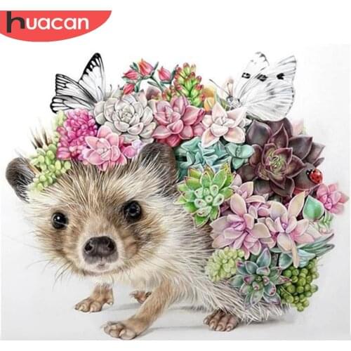 HUACAN Diamond Painting Kit Hedgehog Home Decor Embroidery Animal Succulents Mosaic Cross Stitch Wall Stickers