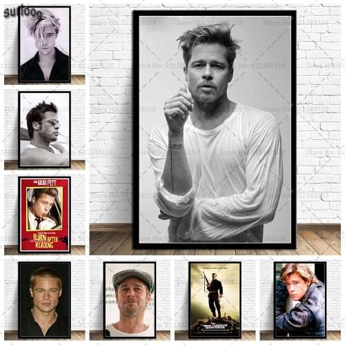 Wall Art Poster Brad Pitt Hot Movie Star Retro Pictures Prints Canvas Painting for Living Room Home Decor