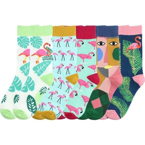 Funny Japanese Harajuku Socks 1 Pair New Fashion Hot Sale Cotton Cartoon Animals Casual Flamingo Women Cute Socks Women