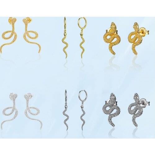 Unusual Gothic Snake Shape Male WomenS Cool Stud Earrings Golden Silver Color Stainless Steel Punk Earrings Rainbow Couple Gift