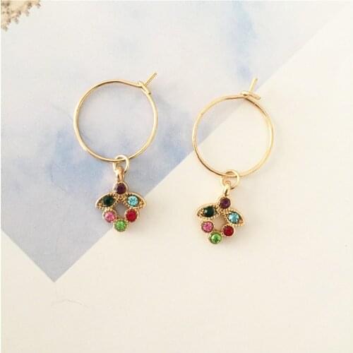 New Arrivals Colorful Multi Stone Small Charm Hoop Earrings For Women Girl Statement Rainbow Art Accessory High Quality