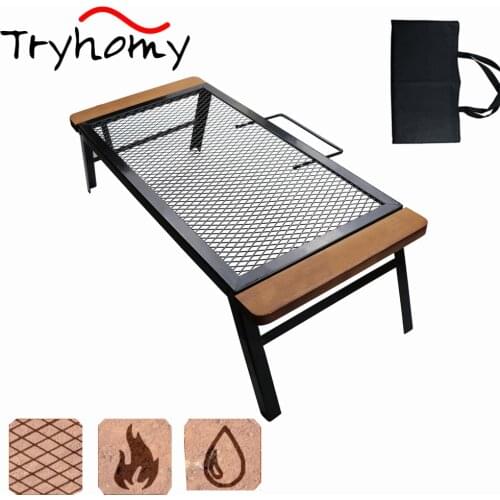 Multifunctional Anti-Scald Iron Outdoor BBQ Table Portable Grill Mesh Table With Holder Picnic Camping Folding Barbecue Tables