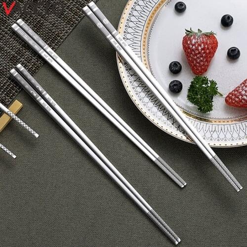 Vacclo 1pair 304 Stainless Steel Chopsticks Titanium Plated Gold Colorful Non-slip Square Household Stainless Steel Tableware