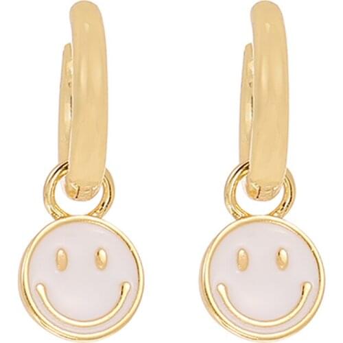 ZHINI Bohemia Vintage Gold Color Alloy Handmade Earrings for Women Simle Charming 6 Color Smiley Face Dangle Earring Jewelry