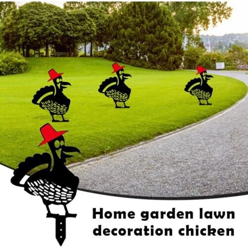 Funny Animal Garden Ornament Chicken in A Red Hat Yard Decoration Hollow Silhouette Art Stake for Farm Lawn 17.5*29cm CLH@8