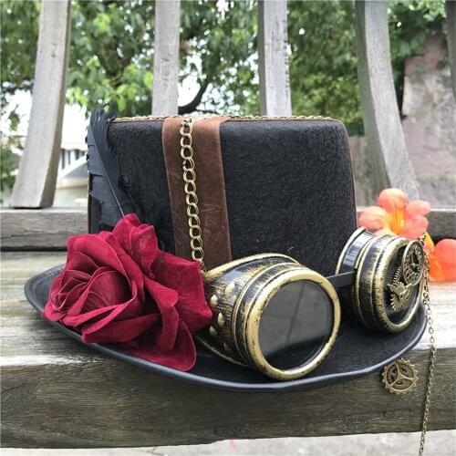 Women Fashion High-end Handmade Steampunk Top Hat With Gear Glasses Magic Hat Cosplay Hat Size 57CM Steampunk Hat
