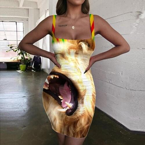 Giyu Brand Lion Dress Women Animal Bodycon Dress Anime Vestido Sexy Abstract 3d Print Hilarious Sundress Womens Clothing