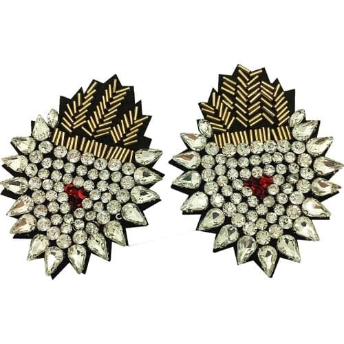 2pc 10x7cm Crystal Beaded Patch Badge Applique Epaulet Patches For Clothing Badge Sewing DIY Stickers Parches Sew On AC1122