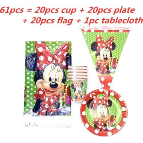 31/61 pcs Minnie Mouse Birthday Party Supplies Tableware Plate Cup Tablecloth Banner Birthday Party Decoration Kids Baby shower