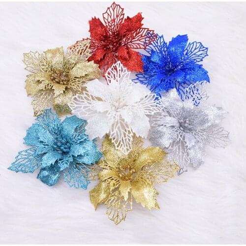 5pcs 16cm Glitter Flower Artificial Flower Head Wreath Home Ornament DIY Colorful Handmade Garlands for Christmas Wedding Decor
