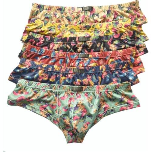 6PCS Mens Underwear Boxers Europe Size Breathable Low Waist Floral Printed Underpants Lingerie Fashion Breathable Boxershorts