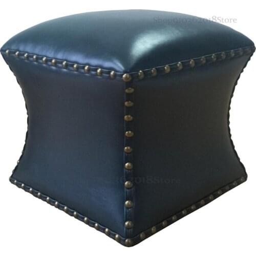 American Solid Wood Shoe-changing Sofa Foot Leather Pier Living Room Household Leather Art Square Coffee Table Stool Bed End Dre