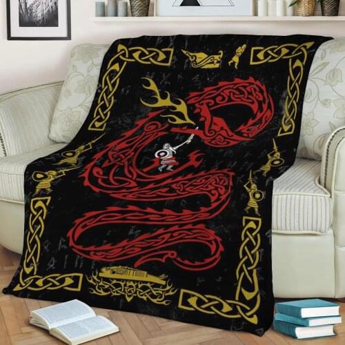Beowulf Vs The Dragon Flannel Throw Blanket 3D Printed Keep Warm Sofa Child Blanket Home Decor Textiles Dream Family Gift