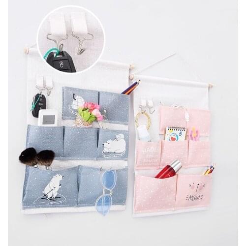 Cotton Linen Wall Hanging Storage Bag Pockets Wall Door Pouch Organizer Toys For Bedroom Bathroom Home Office Container