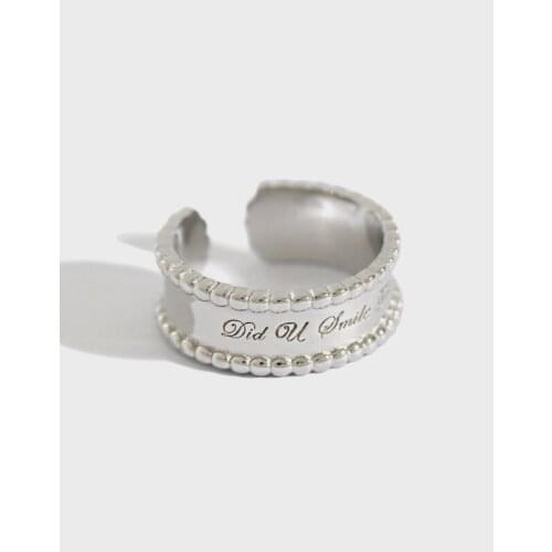 SHANICE S925 Sterling Silver Open Ring Simple round bead edge wide face English letter Gifts Ring Party Jewelry Gifts Wholesale