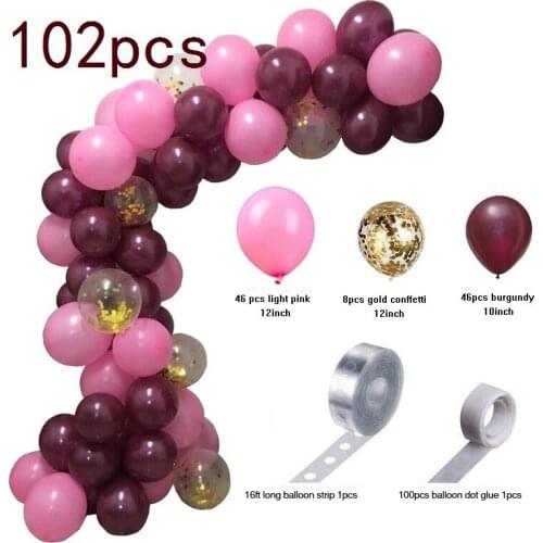 2Sets Wine red and Rose red Balloon chain,Pink theme Party Balloon garland set,Wedding Birthday Party Decoration