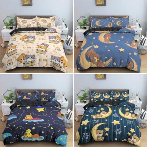 Night Bear Bedding Set Kids Bedroom Duvet/Quilt Cover Sweet Dreams Bedclothes King Queen Twin Size Bedclothes 2/3Pcs