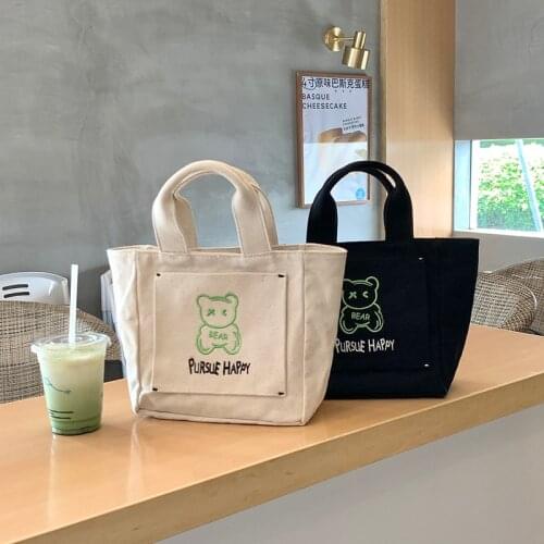 Korean Canvas Bear Hand Bag for Women 2021 New Cotton Small Female Tote Youth High Quality Crossbody Shoulder Bag Handbags Purse