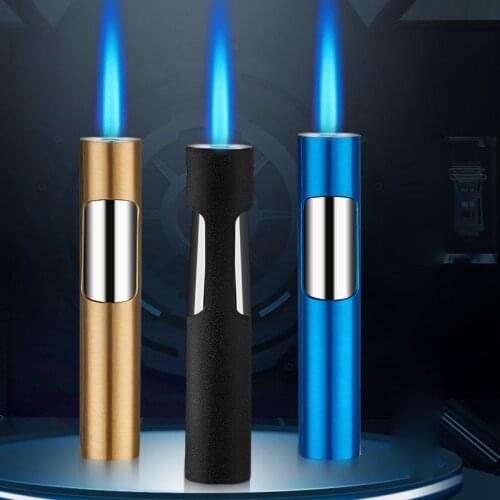 Creative Cylindrical Butane Gas Lighter Windproof Jet Lighters Blue Flame Cigarette Cigar Lighter Candle Firework Ignition Tool