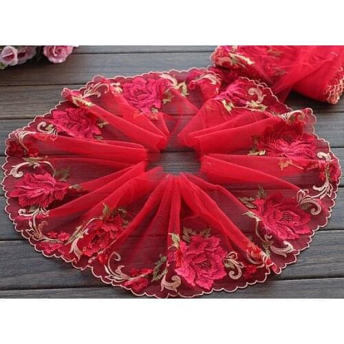 2 Yds Lace Trim Red Rose Flower Embroidered Tulle Lace 7.48" Doll Dress Underwear Costume DIY Craft Supplies