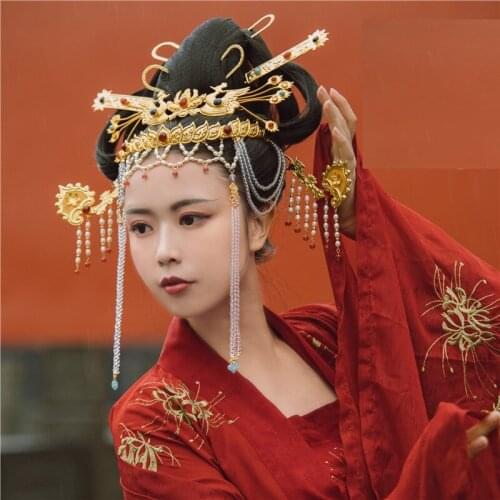 LYZ Dian Jiang Chun Tang Dynasty Beading Facial Curtain Hair Tiara Chinese Vintage Handmade Headwear Dunhuang Fairy Hair Jewelry