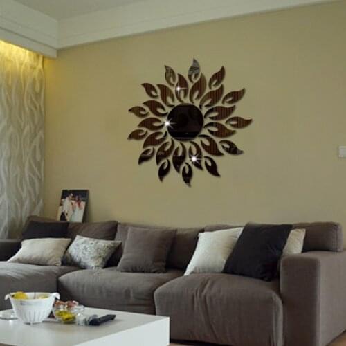 Fashion Removable 3D Sunshine Sun Flower Decorative Wall Mirror Sticker Decal Vinyl For Home Decoration DIY Mirrors Art Decor