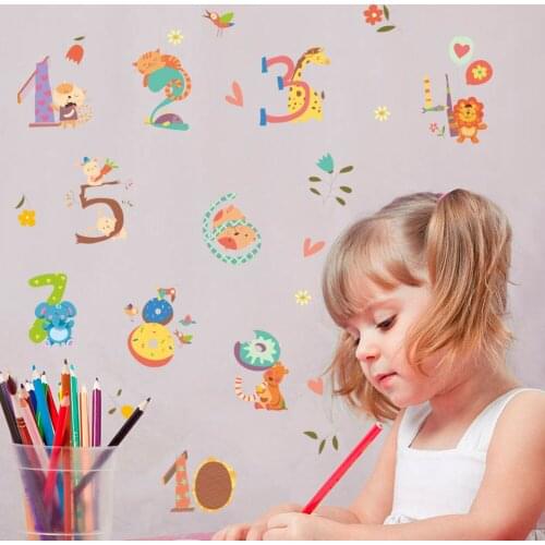 Cartoon Jungle wild 26 alphabet animals 1-10 numeral wall stickers for kids rooms home decor nursery wall decal poster mural
