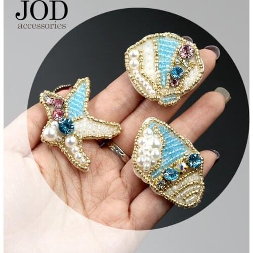 Pearl Beaded Shell Starfish Sew on Patches for Clothing Decorative Bag Shoes Clothes Patch Embroidery Badges DIY Stickers 3D JOD