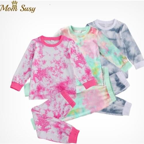 New Baby Boys Girls Clothes Pajamas Sets Tie Dye Infant Toddler Child Cotton Sleepwear Baby Bodysuit Home Suit 2PCS Clothes