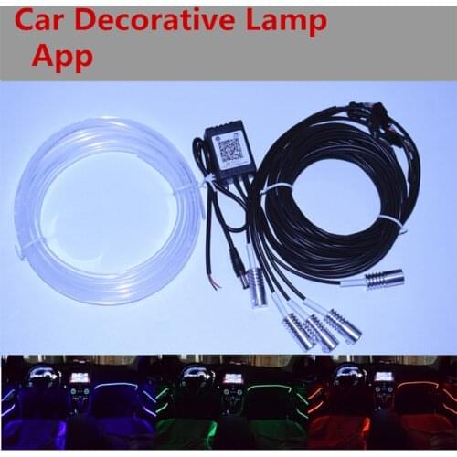 New 6M Sound Active RGB LED Car Interior Light Multicolor EL Neon Strip Light Bluetooth Phone Control Atmosphere Light 12V kit