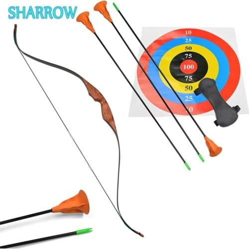 Recurve Bow Kids Set Wooden Traditional Bow Draw Weight 10lbs with Suction Cup Arrow for Archery Shooting Hunting Accessories