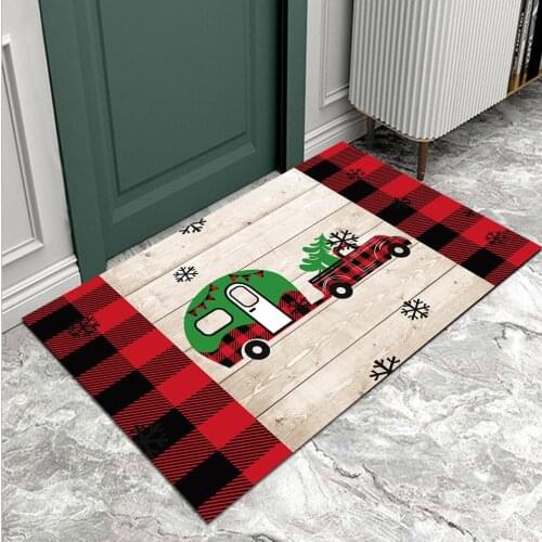 Black And Red Lattice Wood Grain Stitching Christmas Mat Outdoor Carpet Doormat Car Home Decoration Xmas Navidad New Year Gift