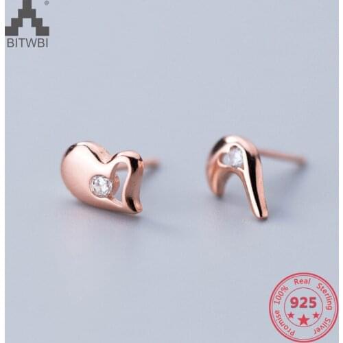 New Design Korean S925 Sterling Silver Simple Fashion Creative Sweet Love Heart Natural Zircon Rose Gold Stud Earrings