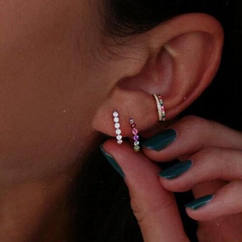 White rainbow cz mini Huggie hoop earring Prong set 5A cubic zirconia minimal multi piercing small earrings