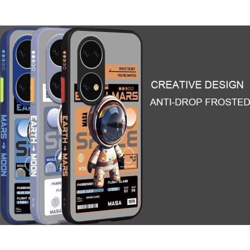 Cartoon Astronaut Pattern Phone Case For Huawei P50 Liquid Side Printing Silicone Shockproof Cover For Huawei P50 Pro