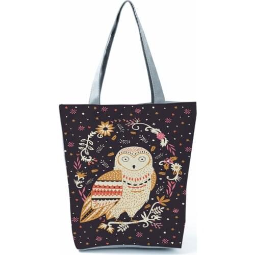 Floral Owl Printed Handbags Fashion Cartoon Shoulder Bag Eco Reusable Shopping Bag High Capacity Travel Bag Portable Tote Female